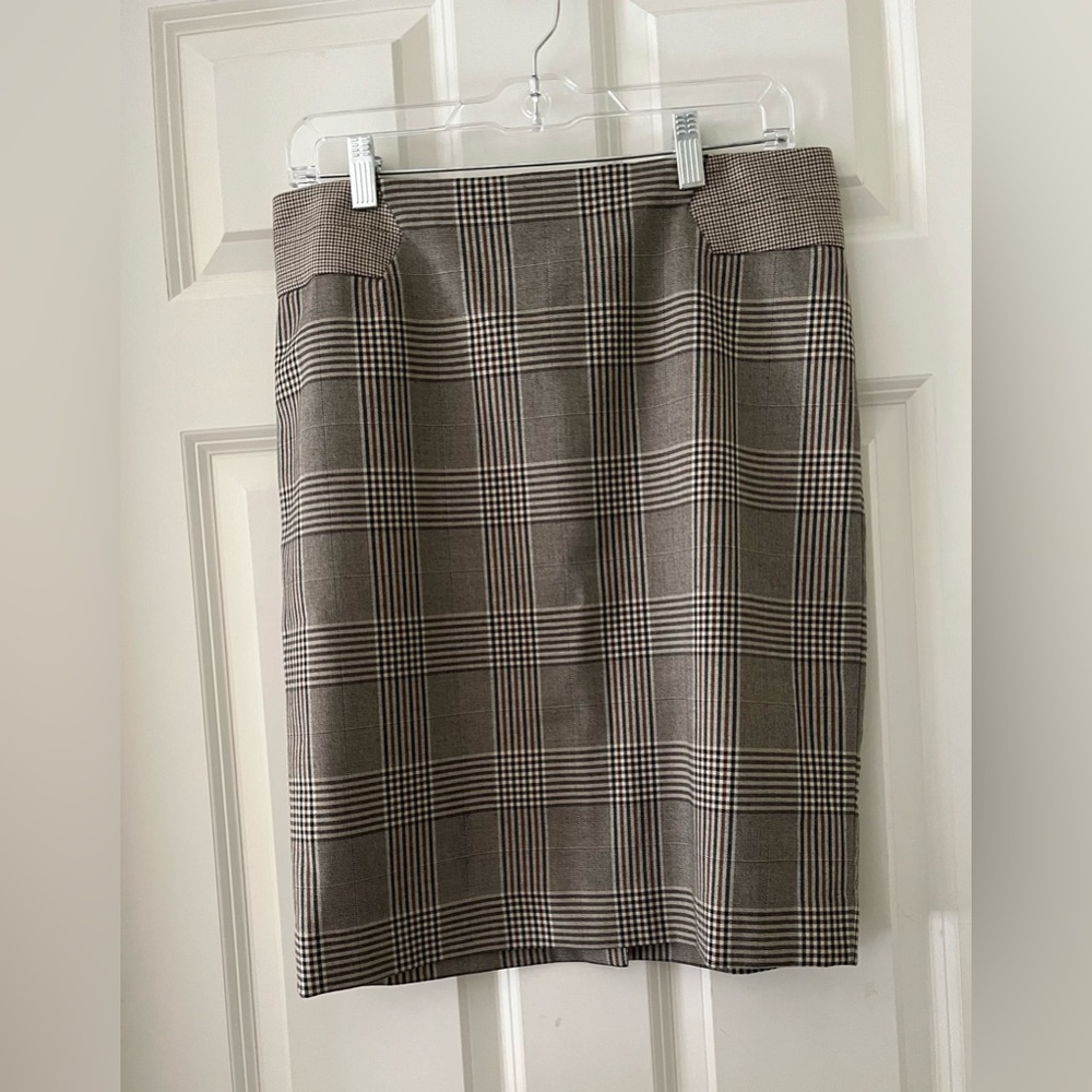 Women’s The Limited Plaid Pencil Skirt Brown cream tan neutral business casual 6